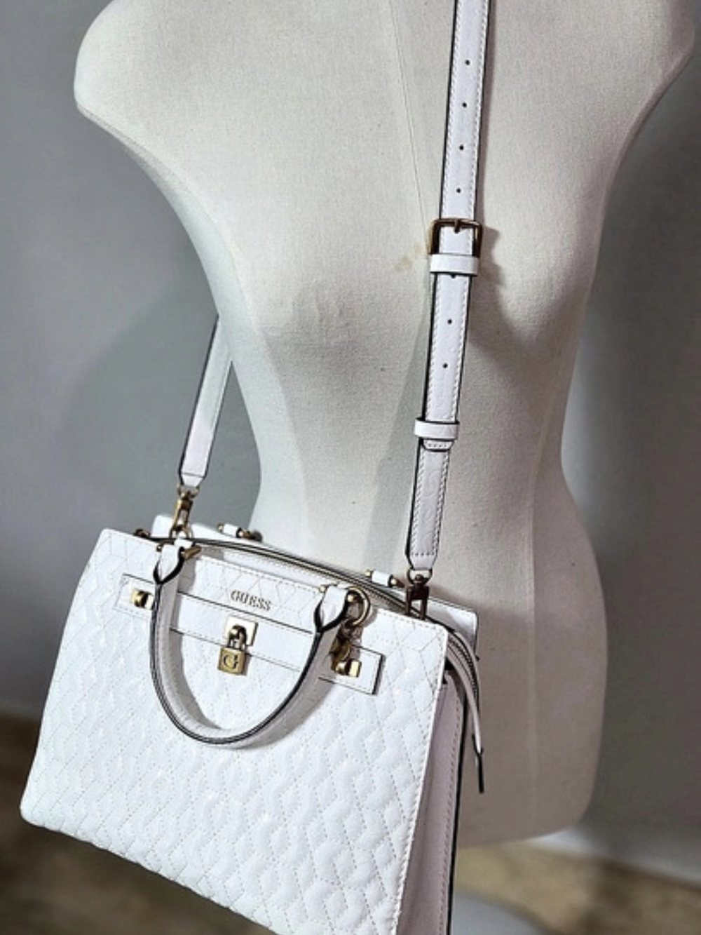 GUESS White Quilted Satchel